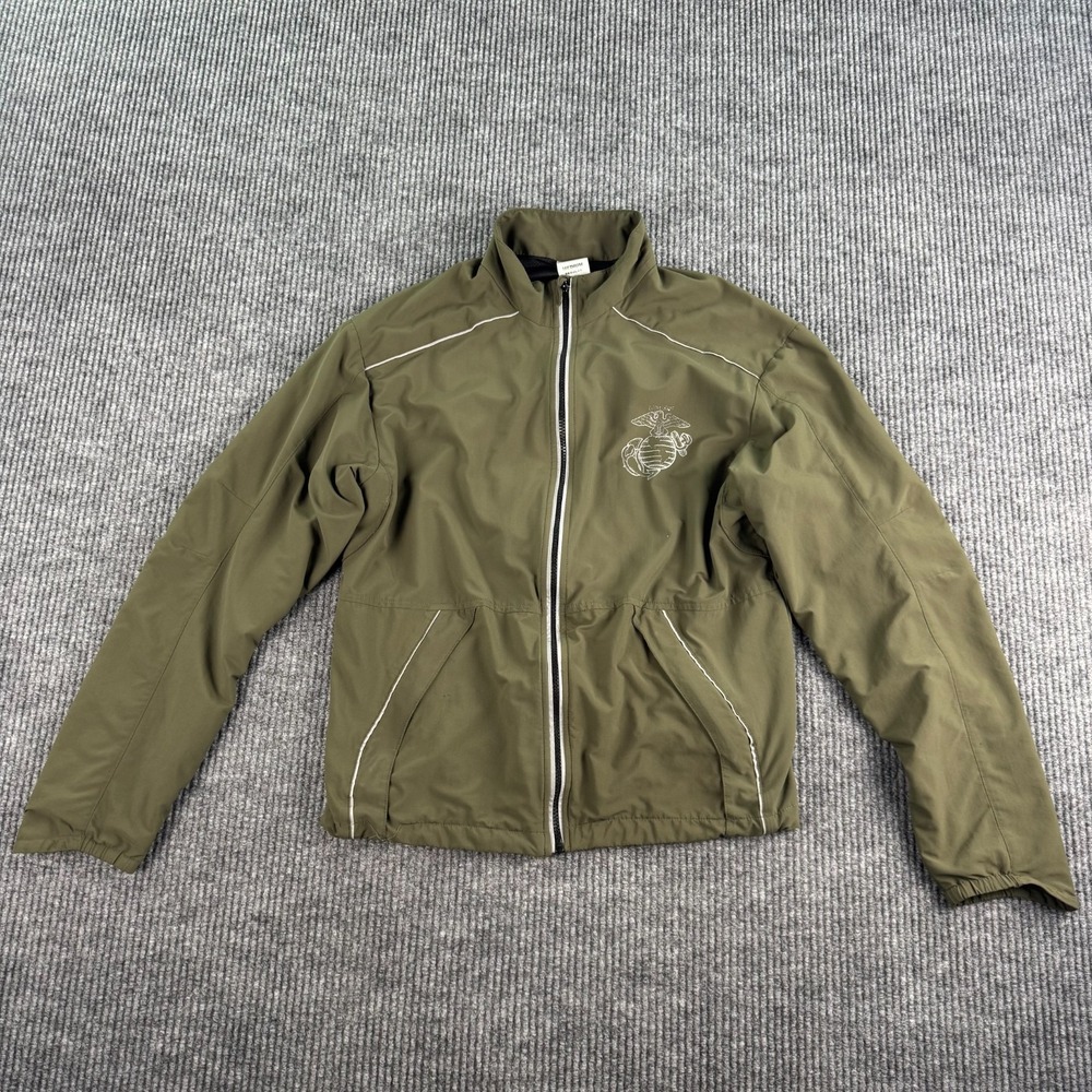 New Balance US Marines Jacket Men M Green Full Zip USMC Spellout Logo Military